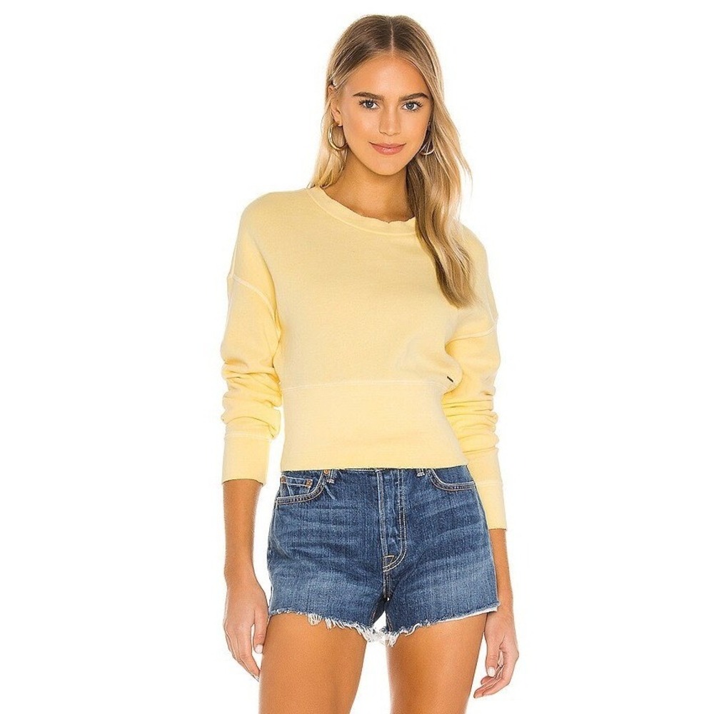 n:PHILANTHROPY Reeves Sweatshirt Women Small Yellow Crop Distressed Streetwear